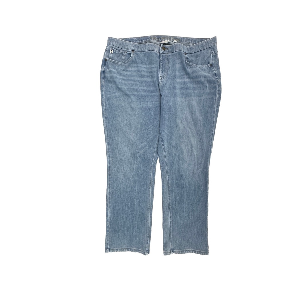 Belle by Kim Gravel TripleLuxe Pull On Straight Leg Jeans Medium Wash Blue 22W